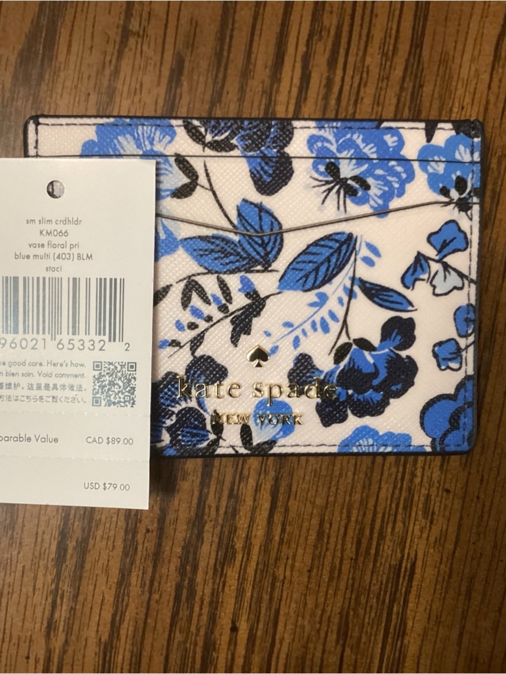 Kate Spade Staci Card holder in Floral Blue Multicolor, With Dust Bag, NWT